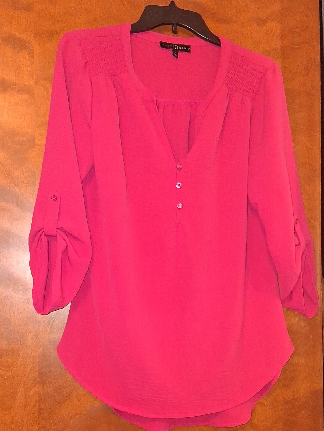 Fred David Hot Pink Roll-Tab Peasant Blouse